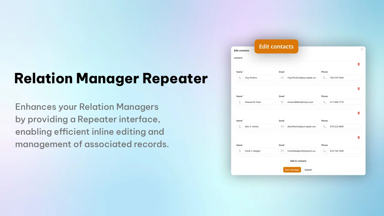 Relation Manager Repeater plugin screenshot