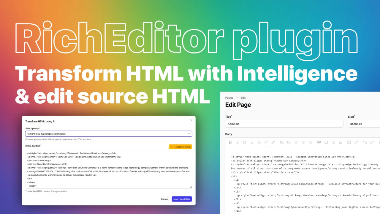 Rich Editor HTML Source with AI plugin thumbnail