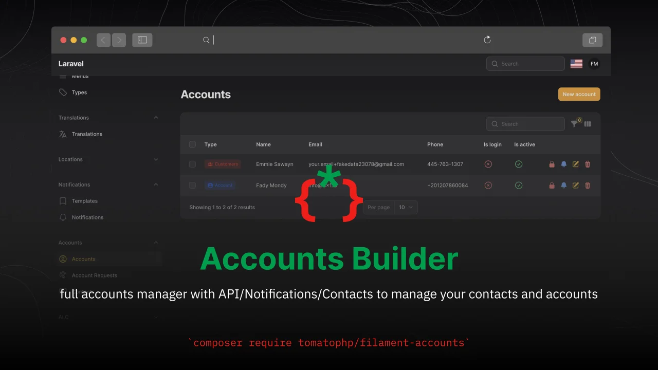 Accounts Builder plugin screenshot