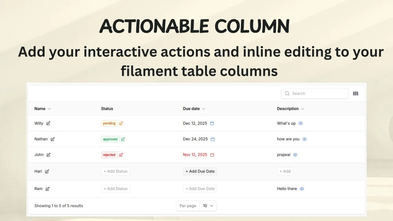 Actionable Column plugin screenshot