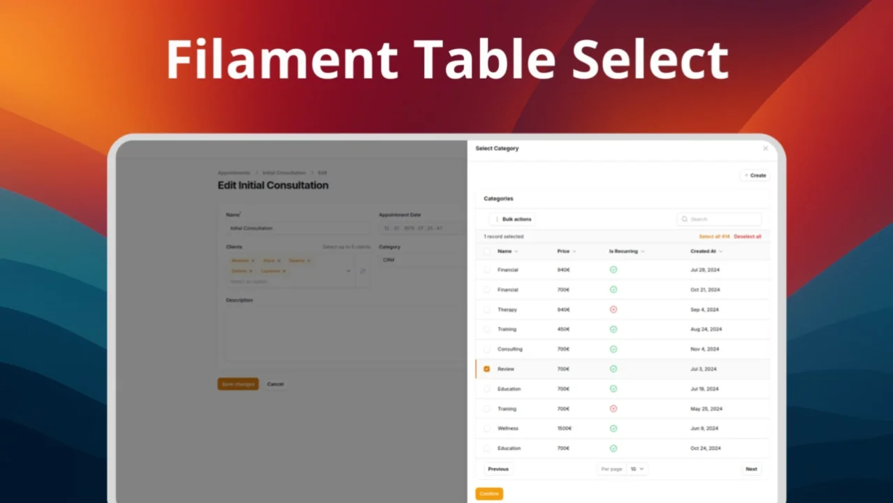 Table Select plugin screenshot
