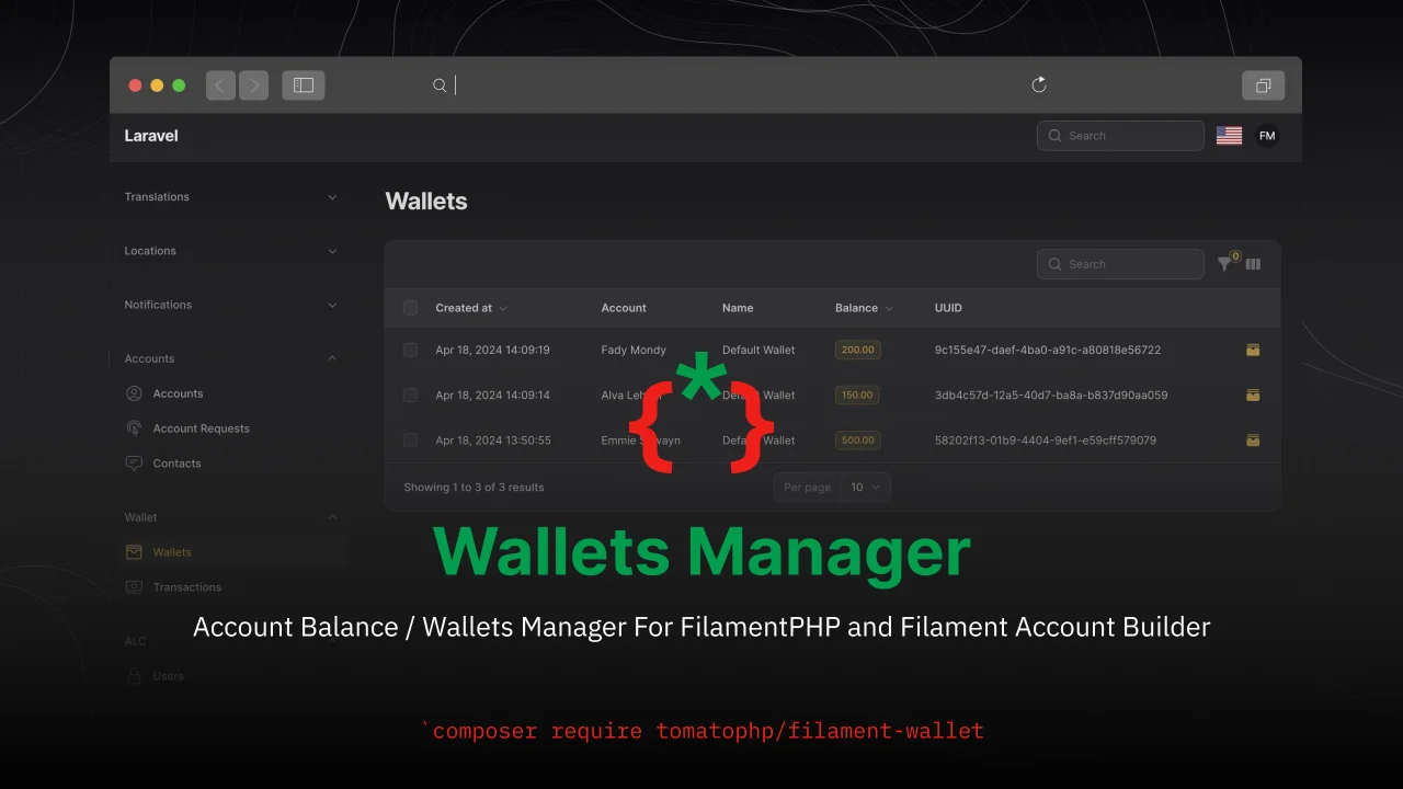 Wallets Manager plugin screenshot