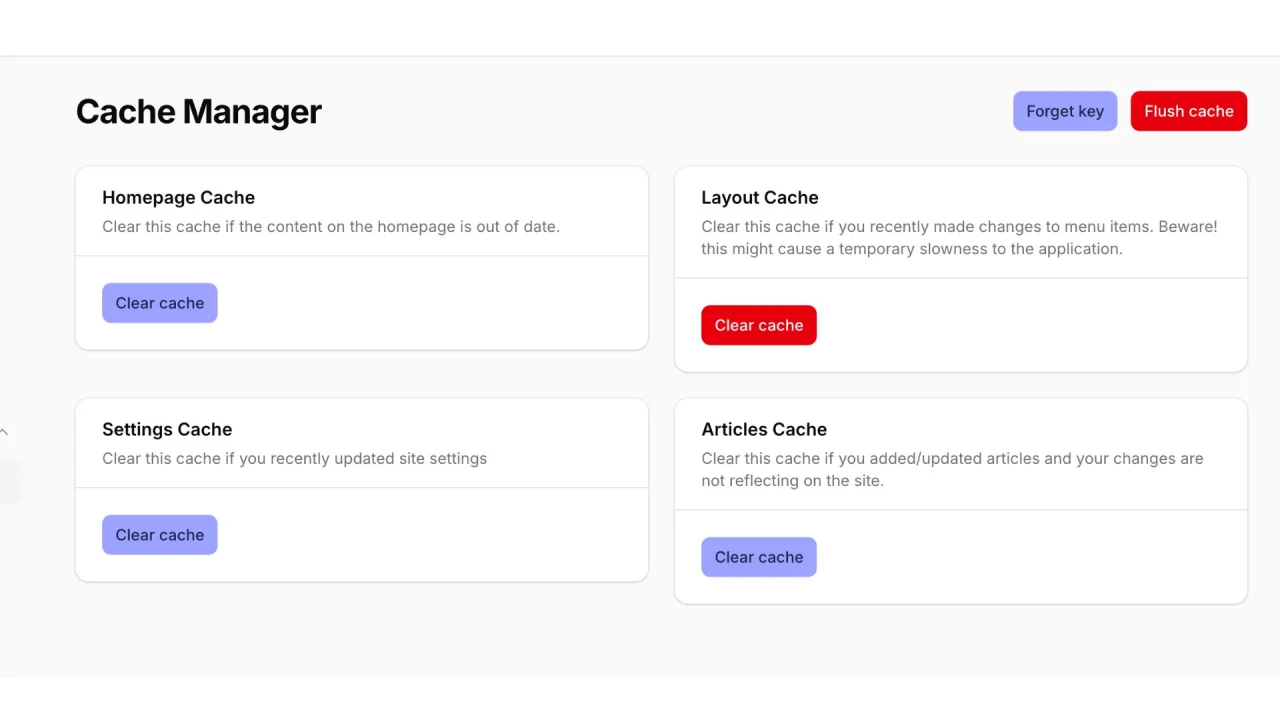 Cache Manager plugin screenshot