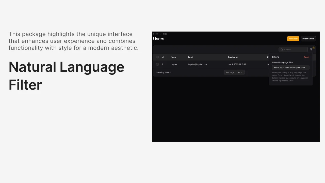 Natural Language Filter plugin screenshot