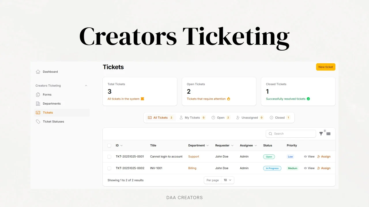 Creators Ticketing plugin screenshot