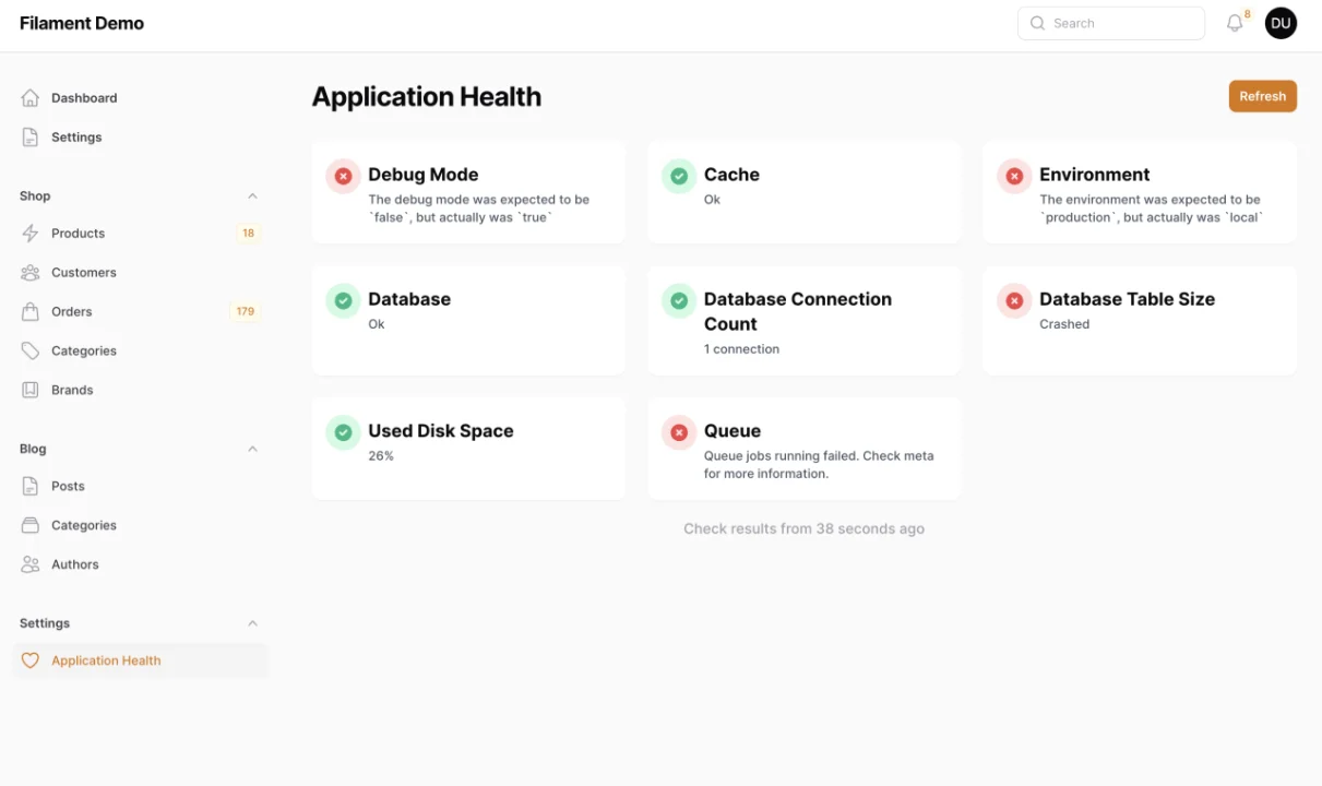 Spatie Laravel Health plugin screenshot