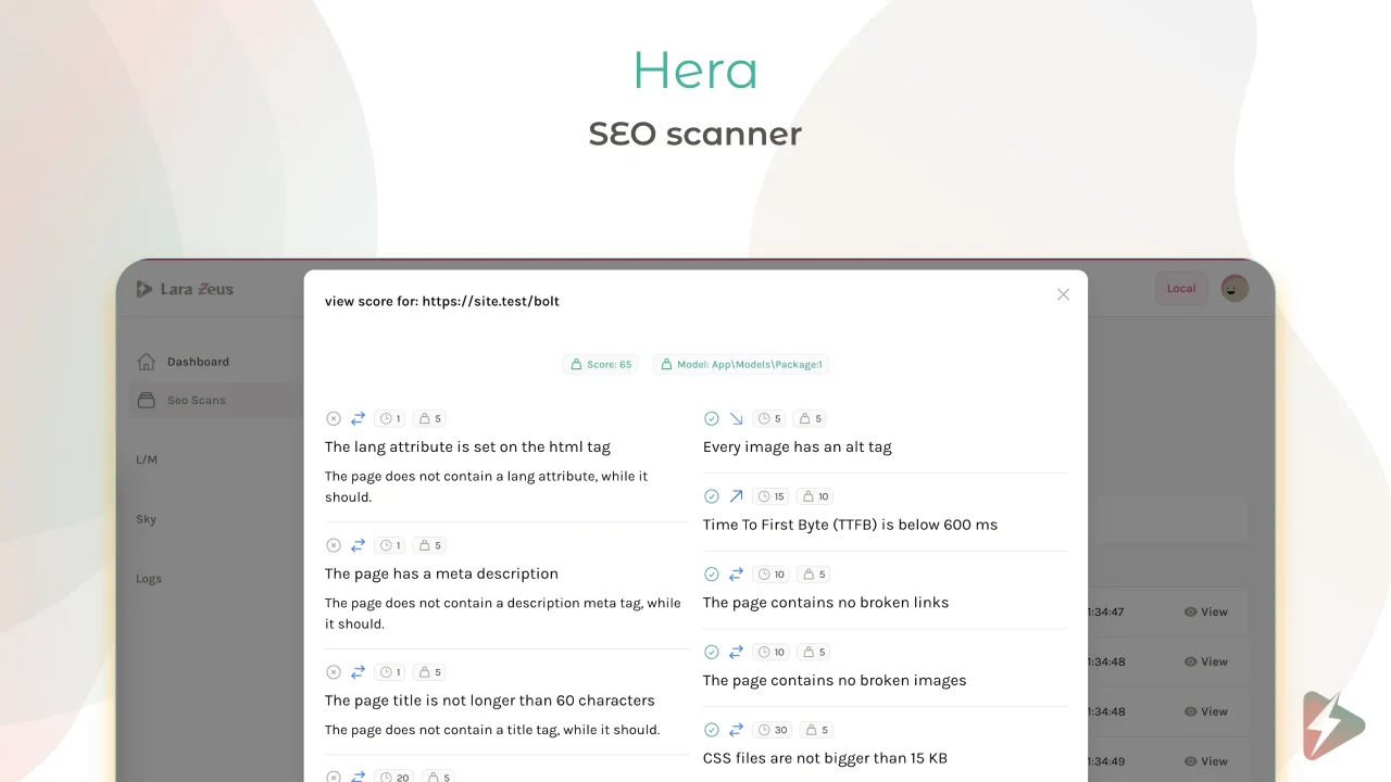 Hera ⚡️ SEO Scanner And Scores plugin screenshot