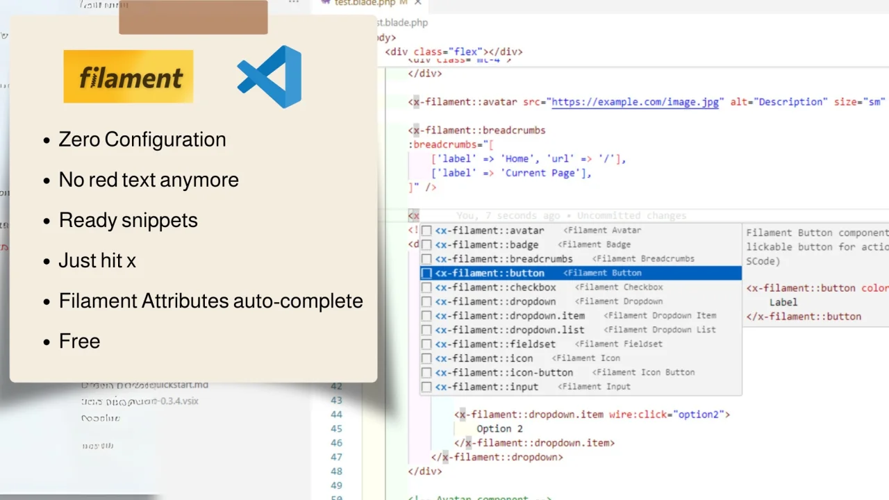 VSCode Filament plugin screenshot