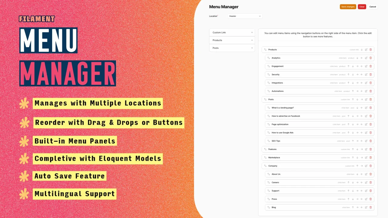 Menu Manager plugin screenshot