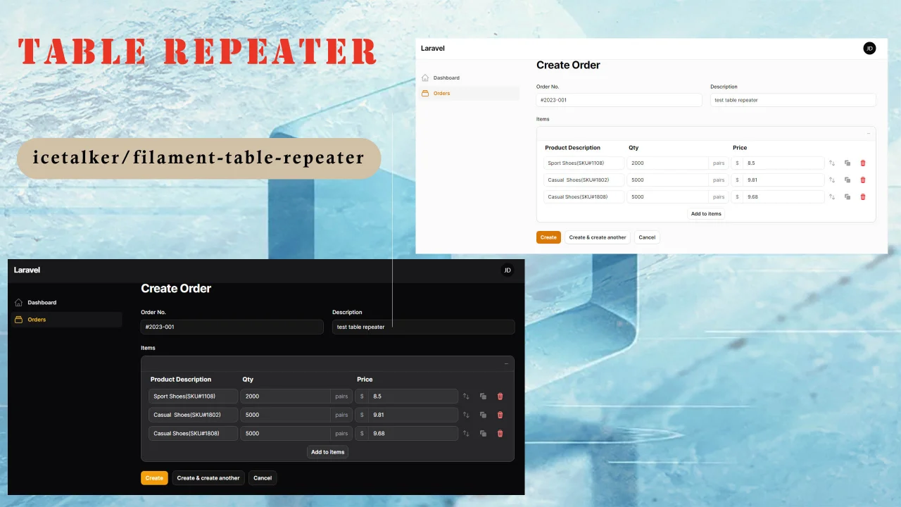 Table Repeater plugin screenshot