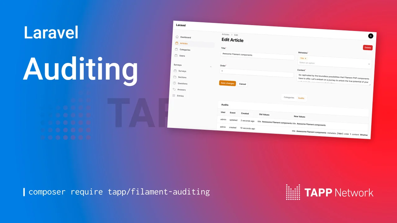 Laravel Auditing plugin screenshot