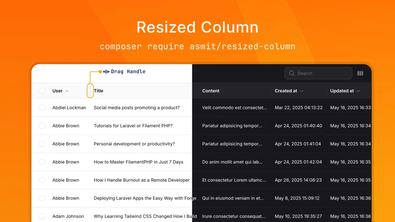 Resized Column plugin screenshot