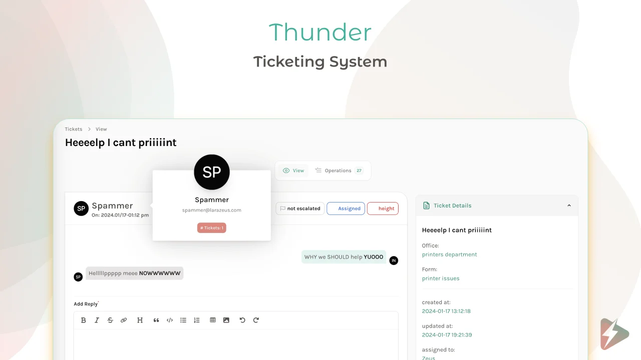 Thunder ⚡️ Ticketing System plugin screenshot