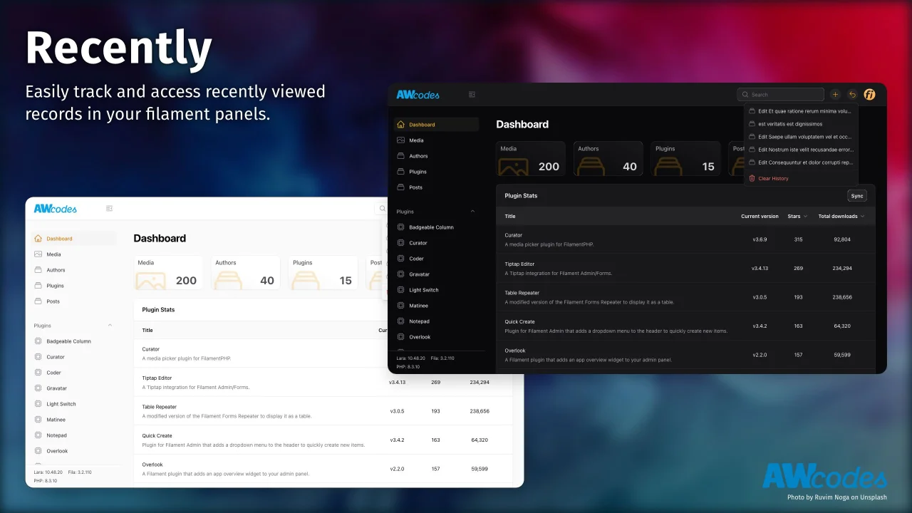 Recently plugin screenshot