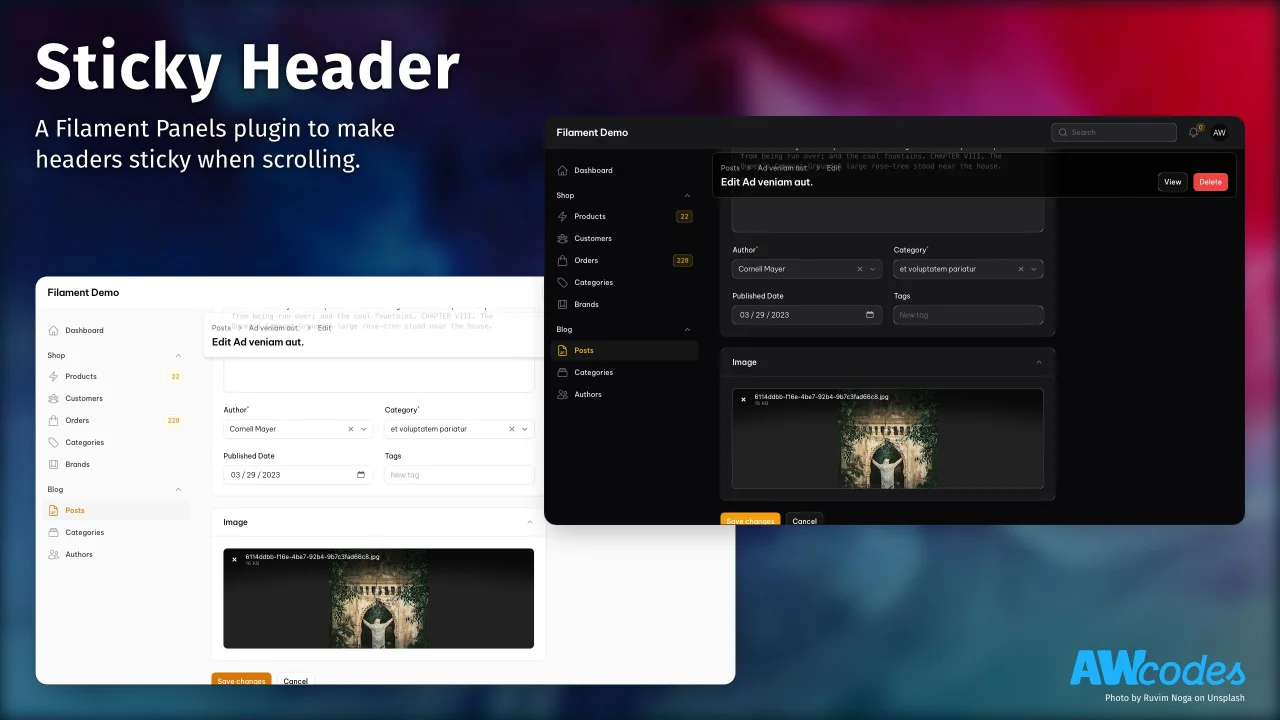Sticky Header plugin screenshot