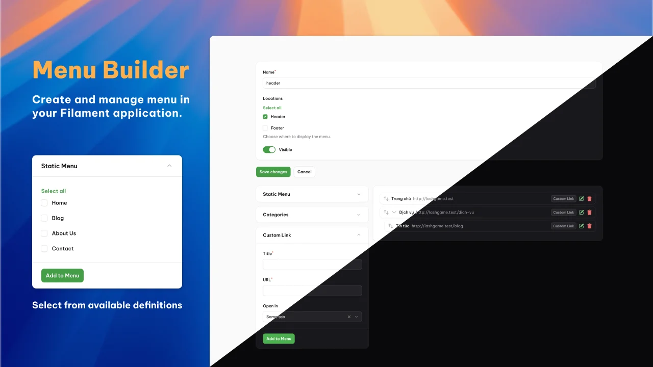 Menu Builder plugin screenshot