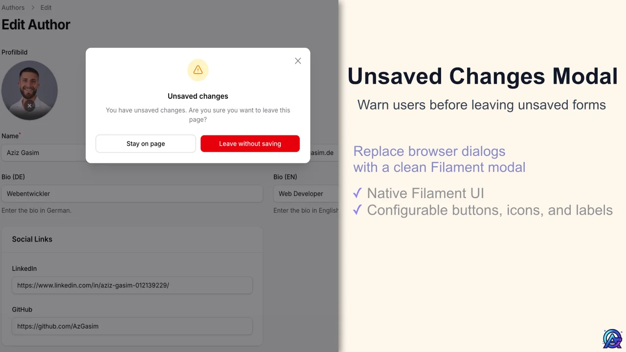 Unsaved Changes Modal plugin screenshot