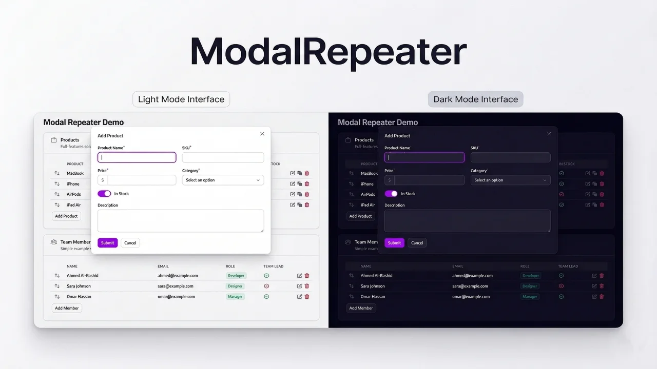 Modal Repeater plugin screenshot