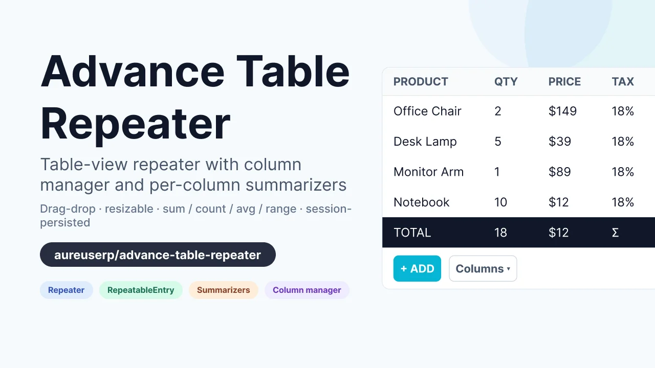 Advance Table Repeater plugin screenshot