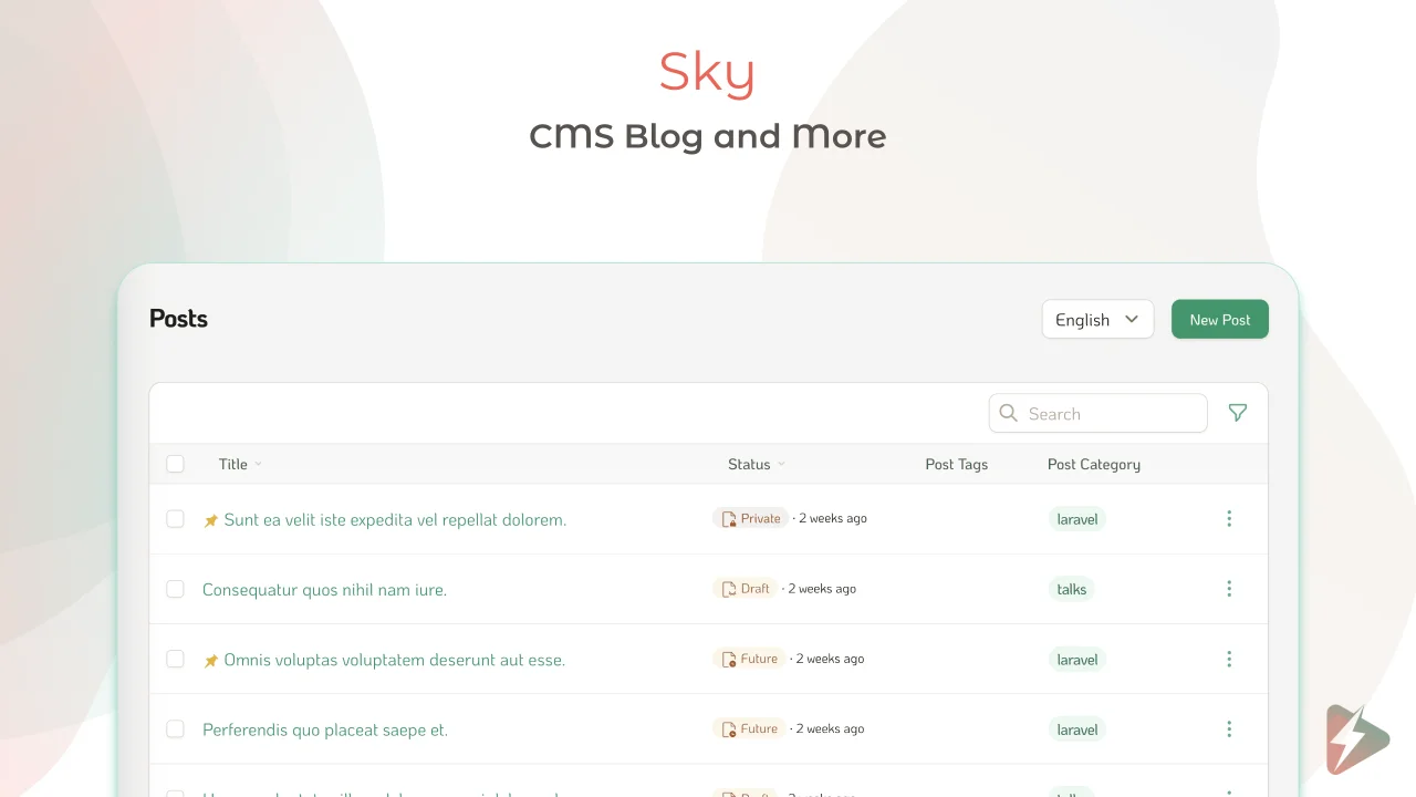 Sky ⚡️ CMS, with pages, posts, and more plugin screenshot