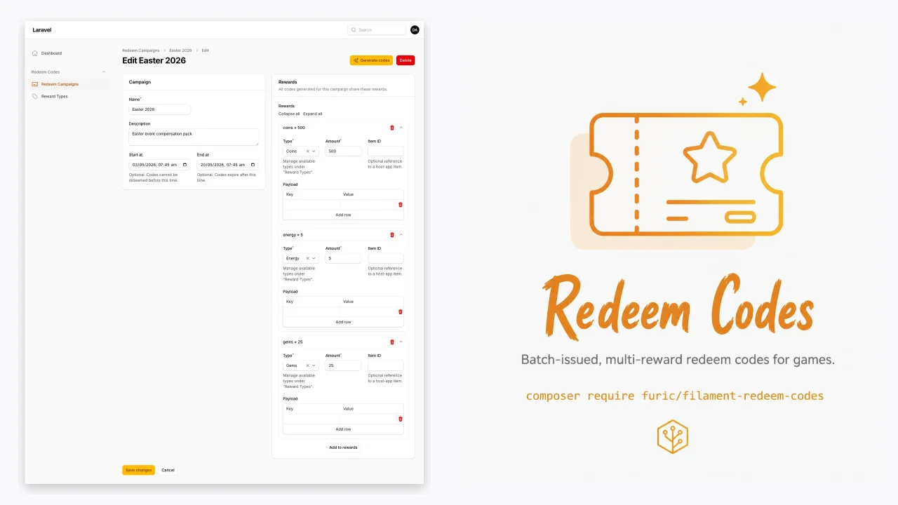 Redeem Codes plugin screenshot
