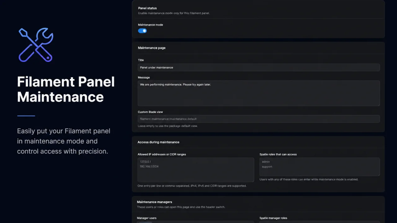 Panel Maintenance plugin screenshot