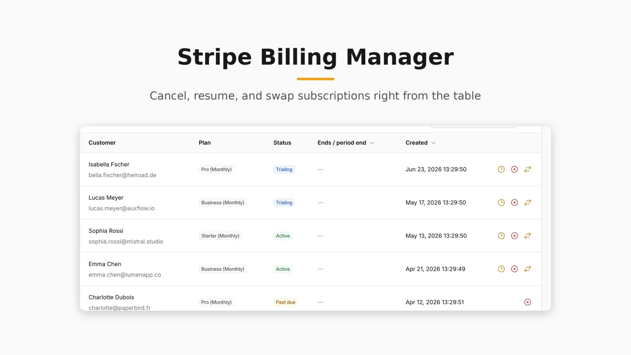 Stripe Billing Manager plugin screenshot
