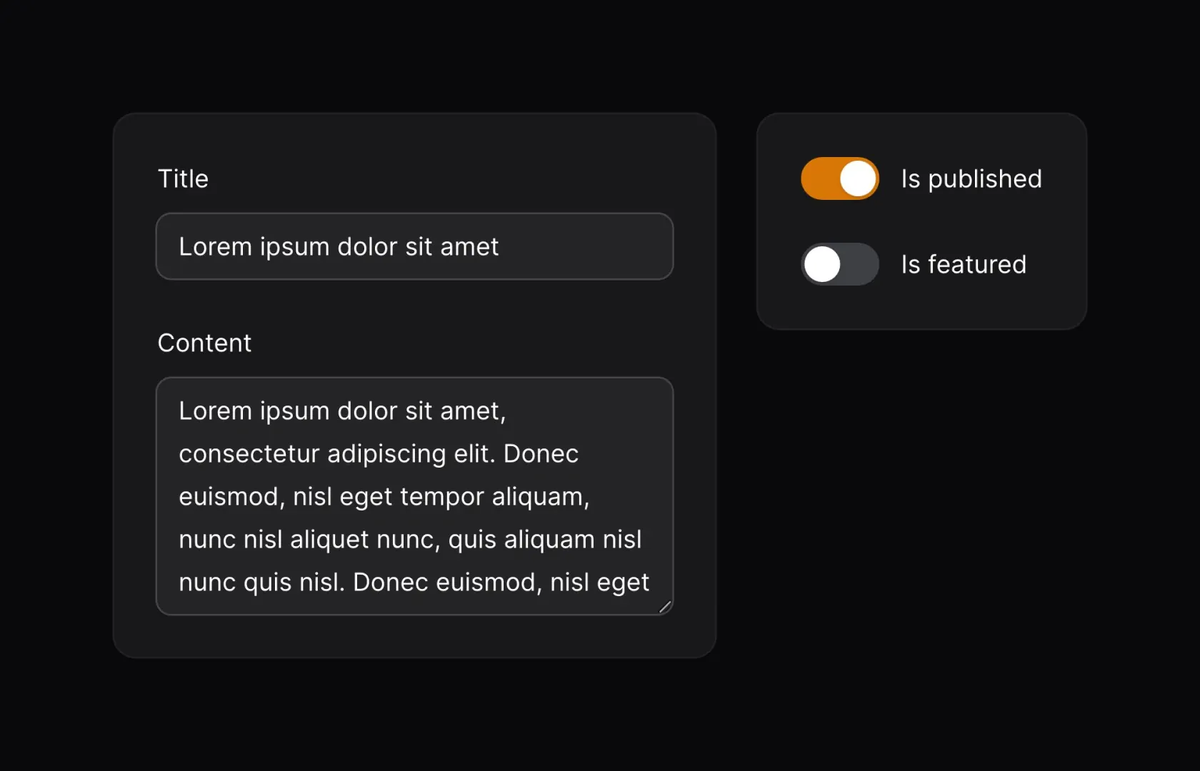 A screenshot showing a two-column Split layout where the sidebar is only taking up as much width as its content needs