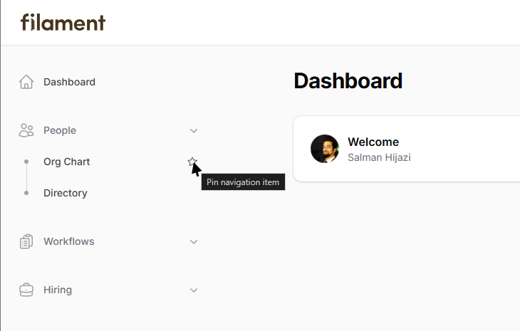 Sidebar item available to pin